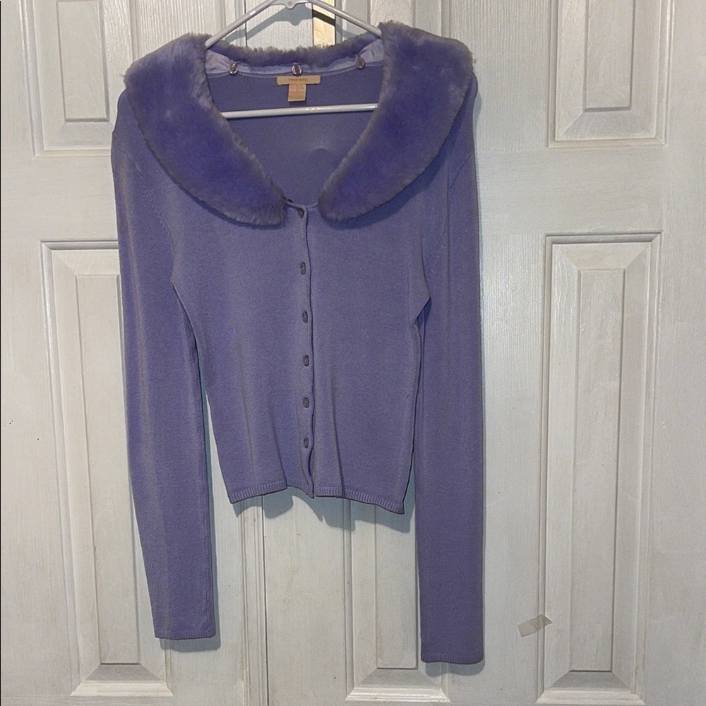 Forever 21 Purple V-Neck Sweater with Plush Collar